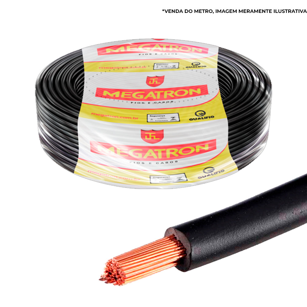 Metro de Cabo Flexível Fio Elétrico Megatron 10MM 750V - Preto